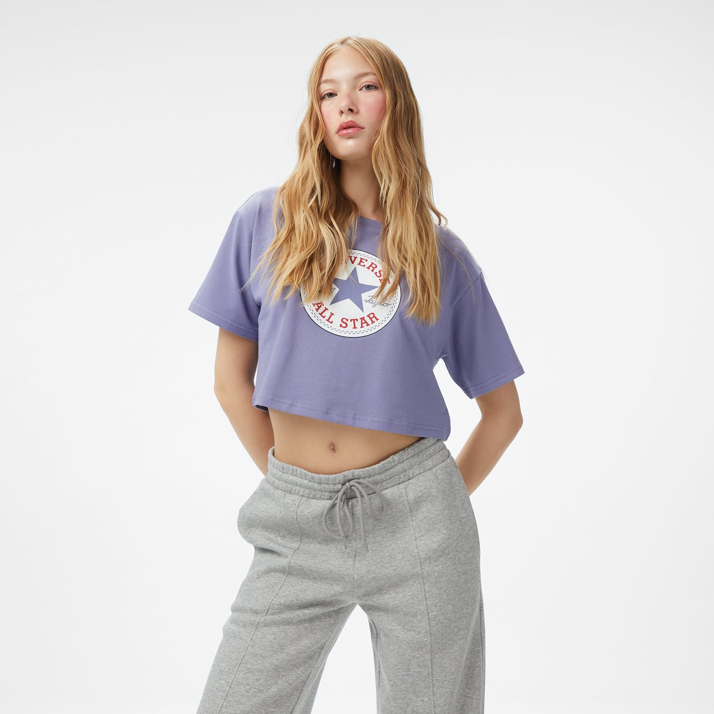 Converse Baskılı Kadın Mor T-shirt