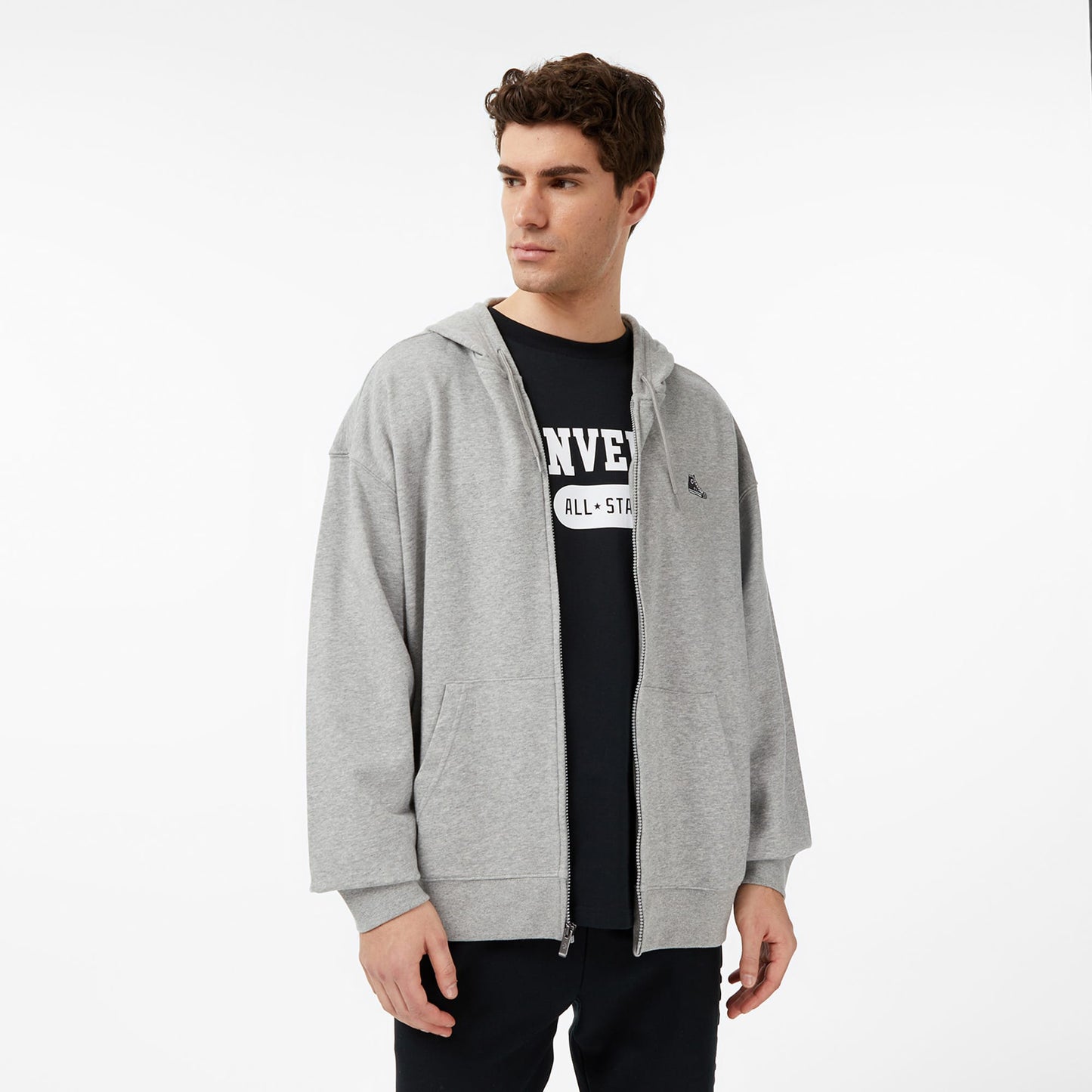 Converse Loose Fit Sneaker Patch Full Zip Erkek Gri Sweatshirt