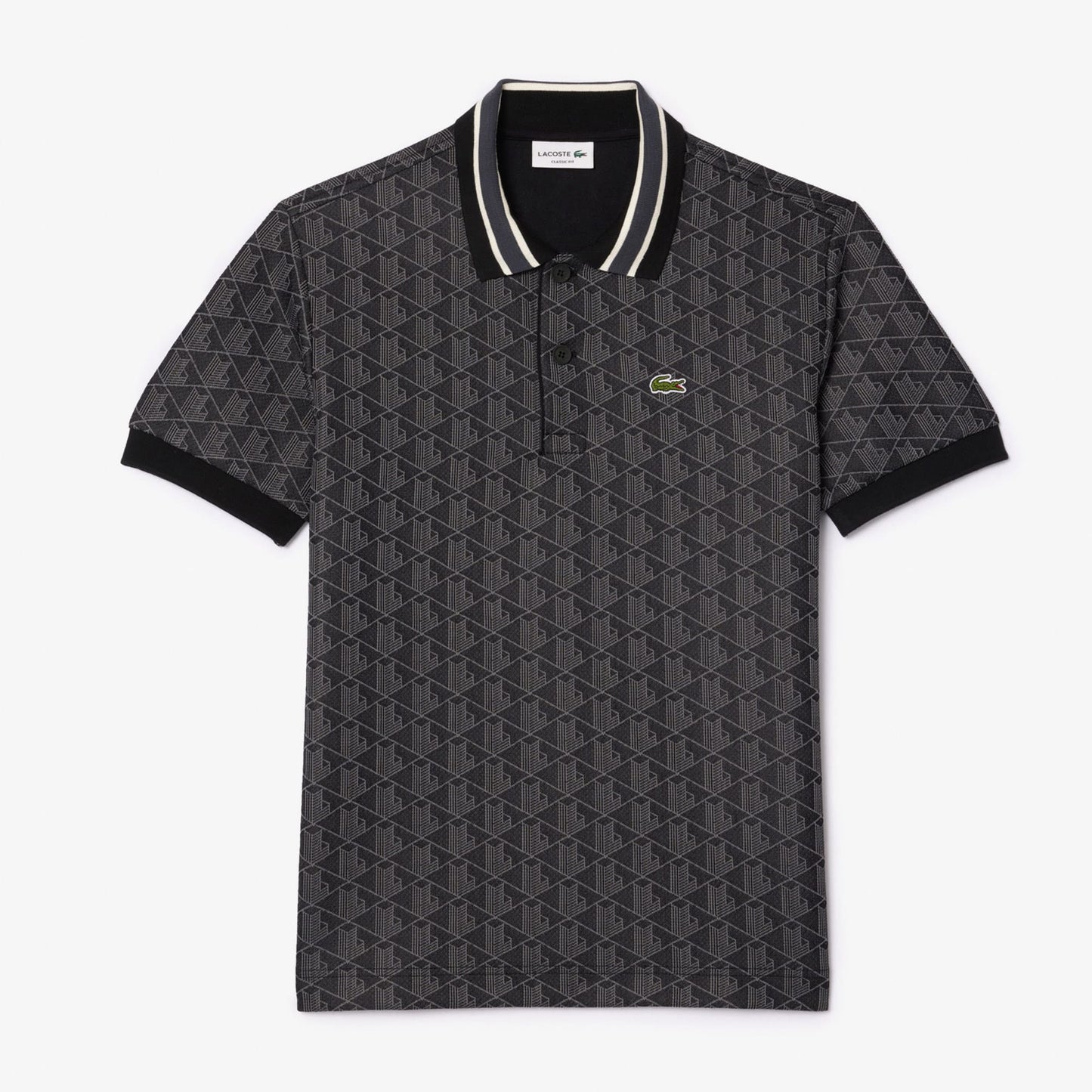 Lacoste Classic Fit Contrast Collar Monogram Erkek Gri Polo