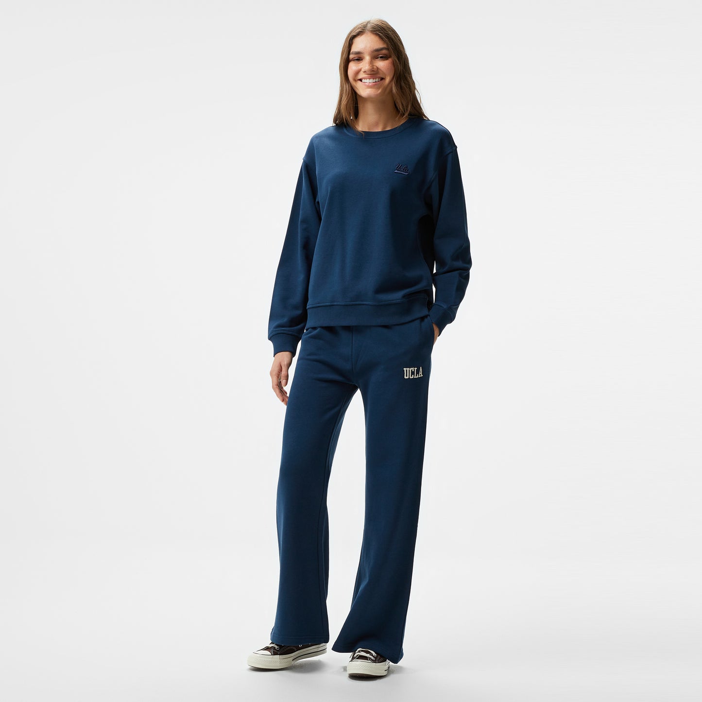 Ucla Sunniva Nakışlı Kadın Lacivert Bisiklet Yaka Sweatshirt
