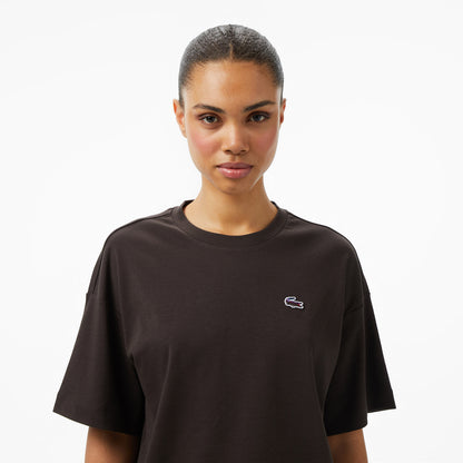 Lacoste Relaxed Fit Landscape Crocodile Kadın Siyah T-shirt