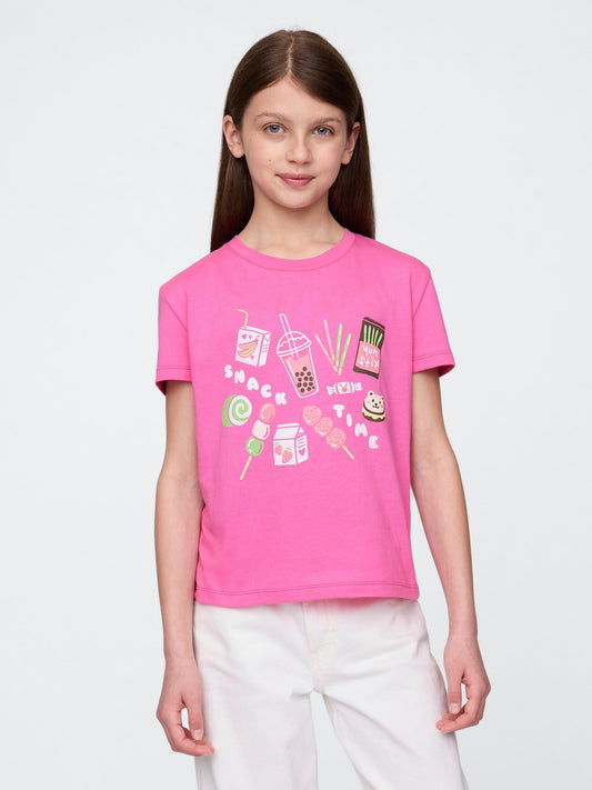 Pembe Grafik Baskılı T-shirt