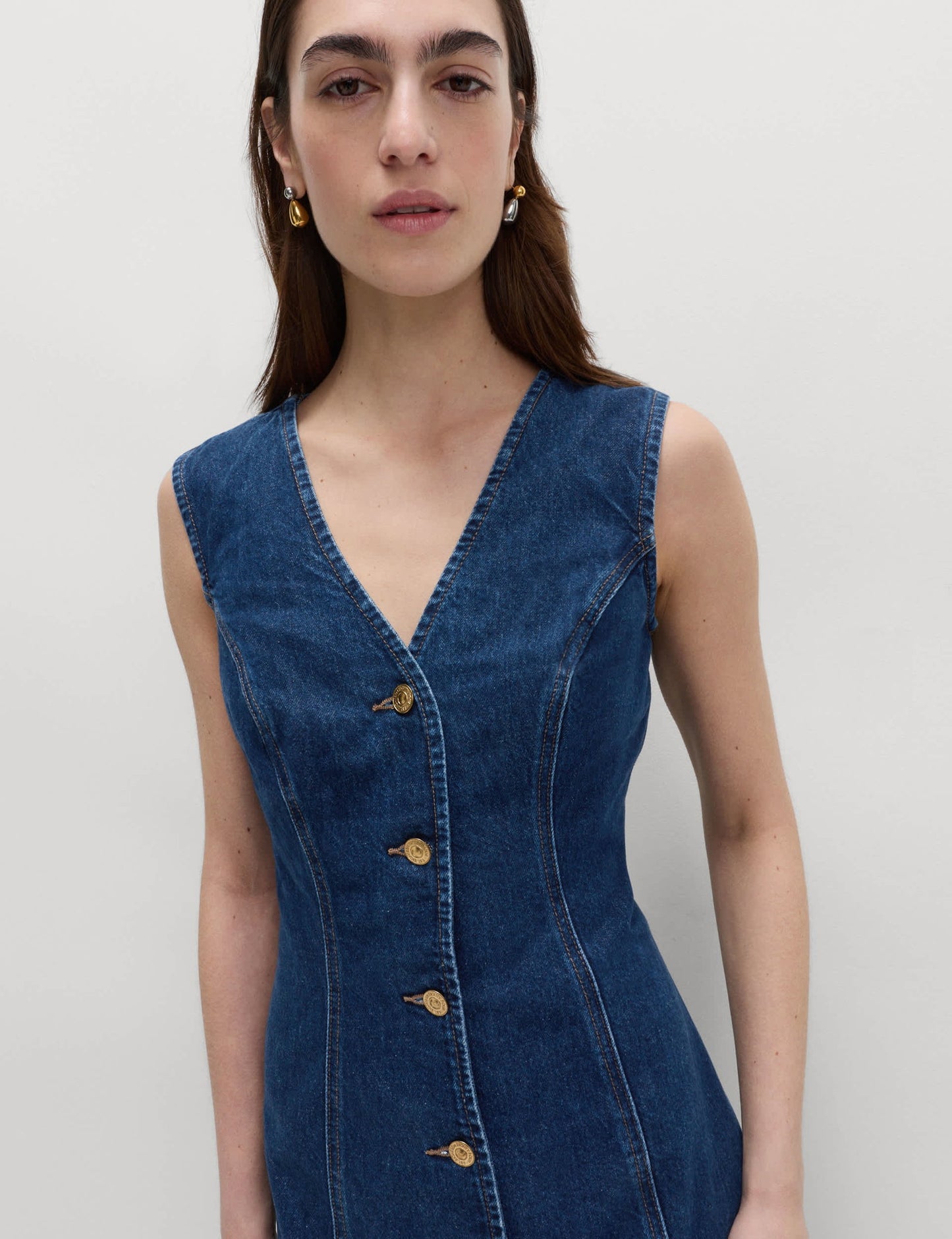 Pamuklu Denim Midi Elbise