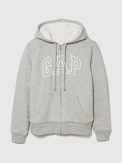 Gri Relaxed Gap Logo Sherpa-astarlı Fermuarlı Sweatshirt