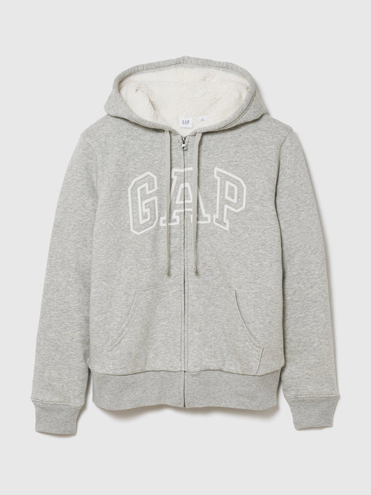 Gri Relaxed Gap Logo Sherpa-astarlı Fermuarlı Sweatshirt