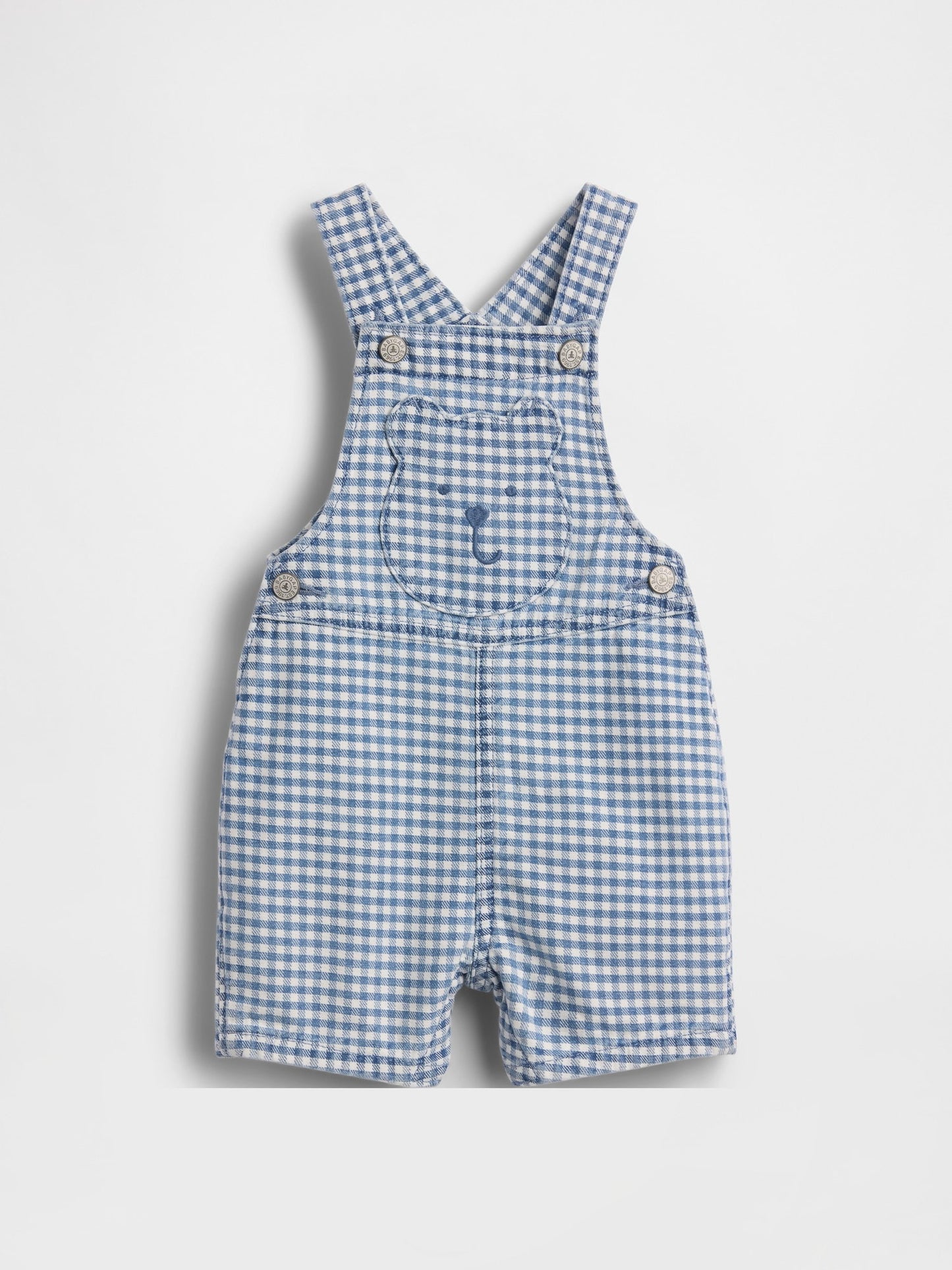 Açık Mavi Gingham Denim Ayı Cep Şort Tulum