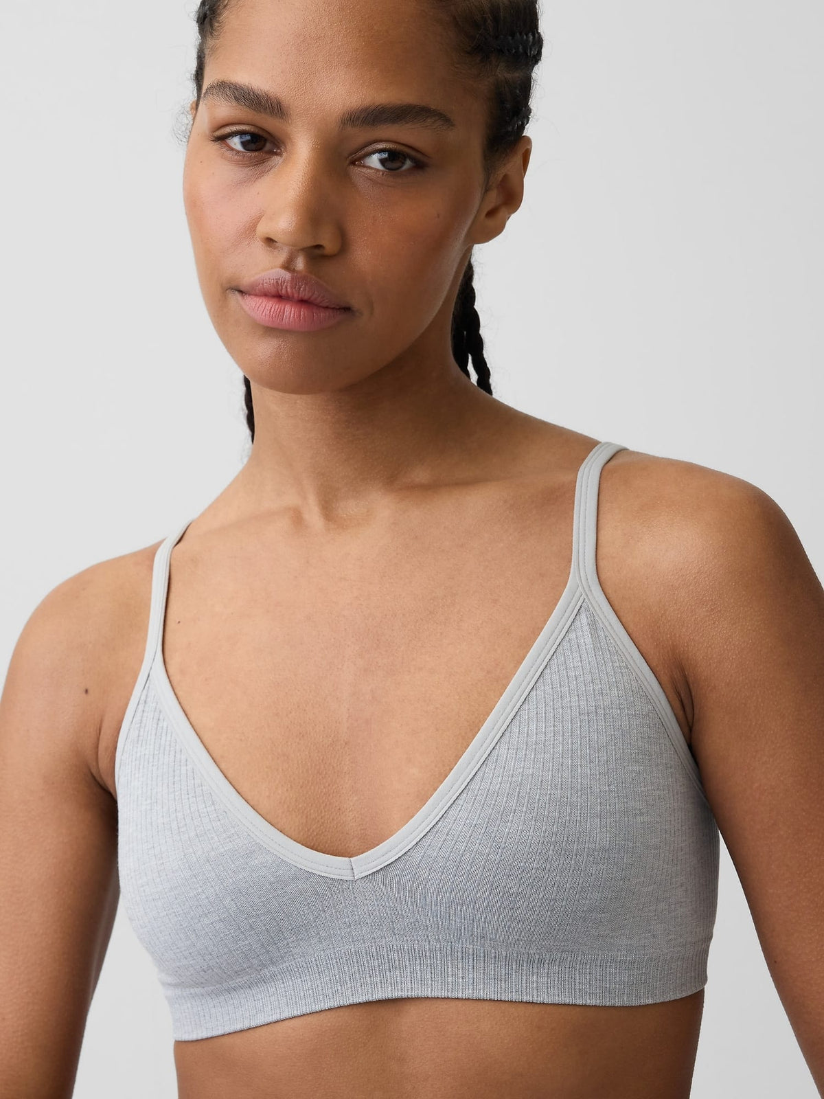Gri Seamless Fitilli Triangle Bralet