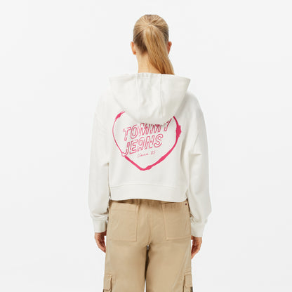 Tommy Jeans Crop Heart Slim Kadın Beyaz Sweatshirt
