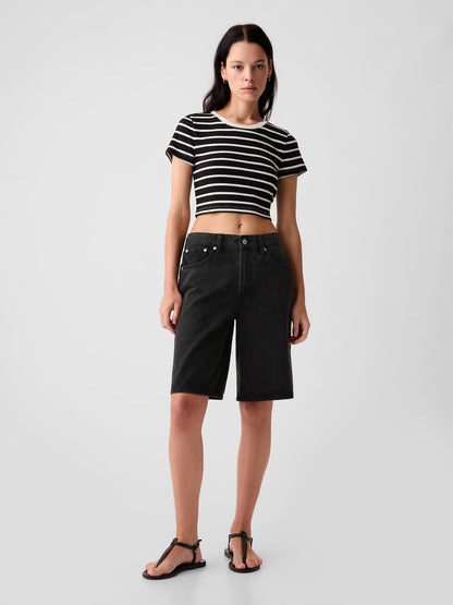 Siyah 11.5 Mid Rise Longline Denim Şort