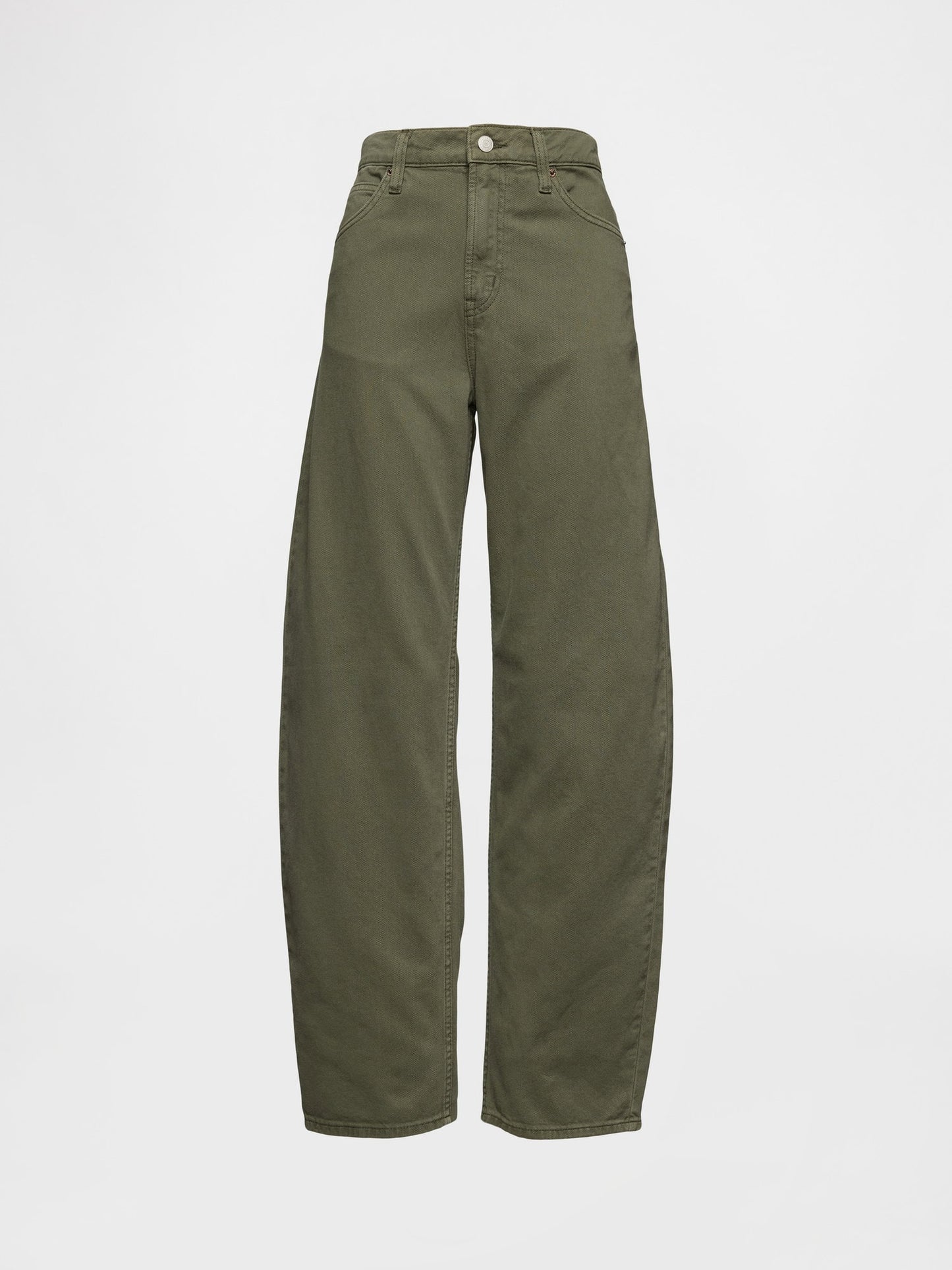 Haki High Rise Barrel Jean Pantolon