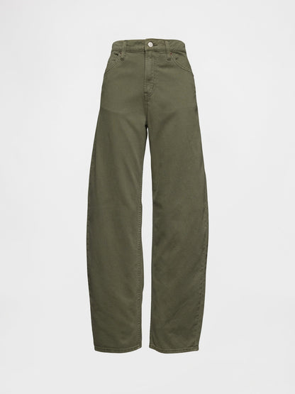 Haki High Rise Barrel Jean Pantolon