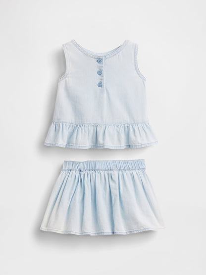 Açık Mavi Denim Fiyonk Outfit Set