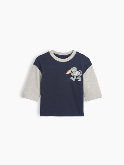 Lacivert Colorblock Grafik Baskılı T-shirt