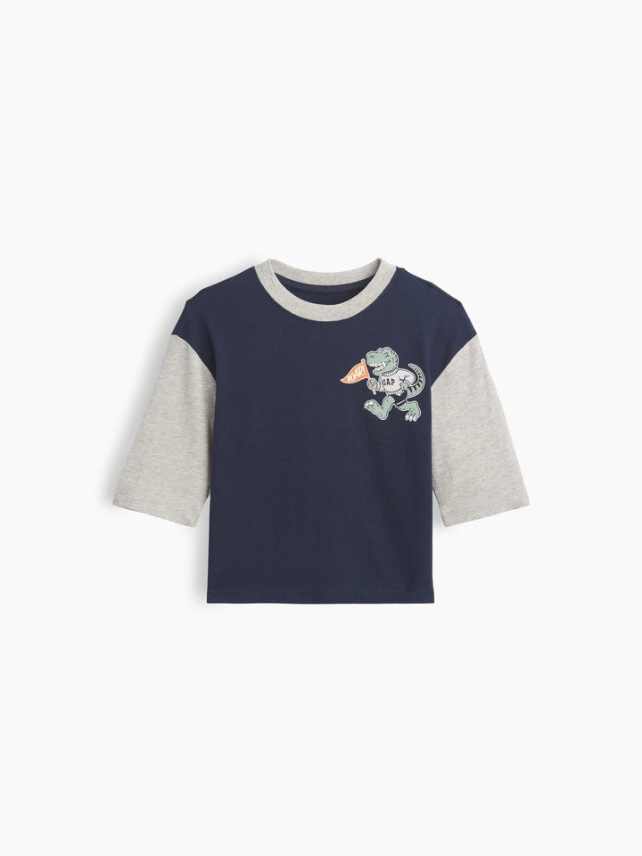 Lacivert Colorblock Grafik Baskılı T-shirt