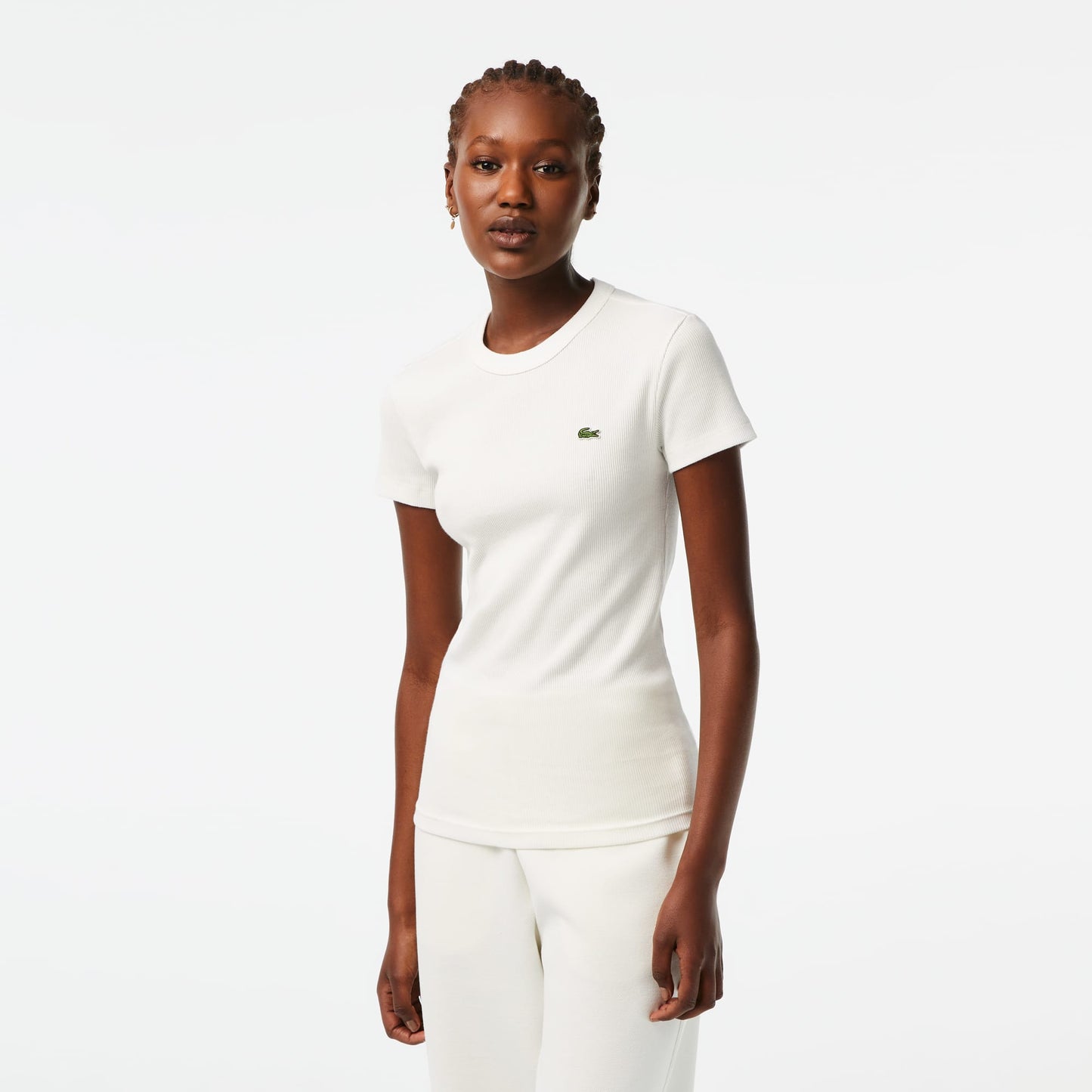 Lacoste Kadın Slim Fit Bisiklet Yaka Beyaz T-shirt