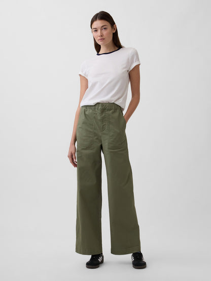 Haki High Rise Baskılı Easy Wide-leg Khaki Pantolon