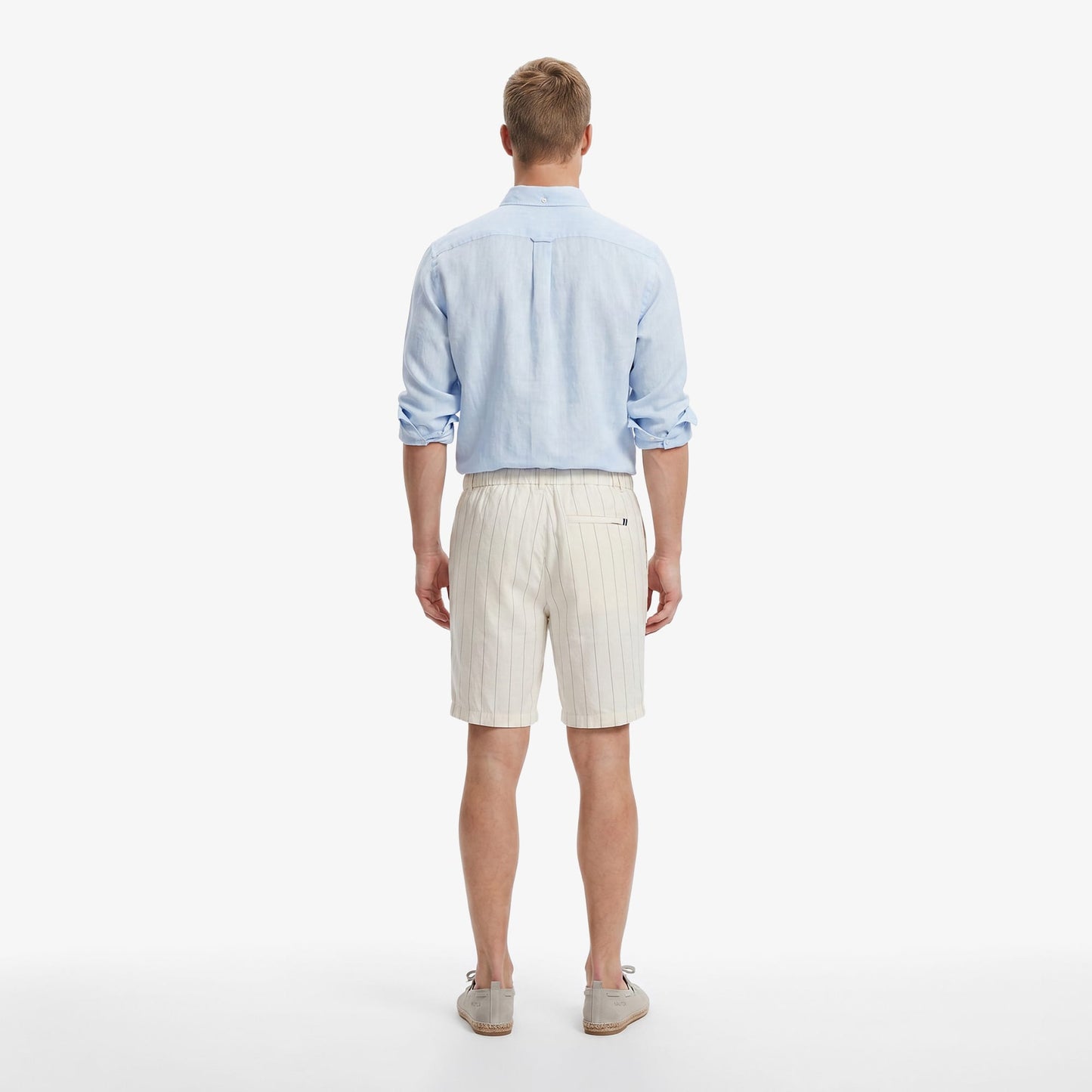 Nautica Erkek Krem Regular Fit Çizgili Keten Şort