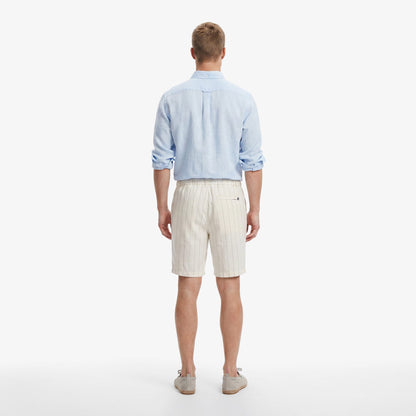 Nautica Erkek Krem Regular Fit Çizgili Keten Şort