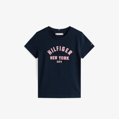 Tommy Hilfiger Glitter Curve Nyc Logo Çocuk Lacivert T-shirt