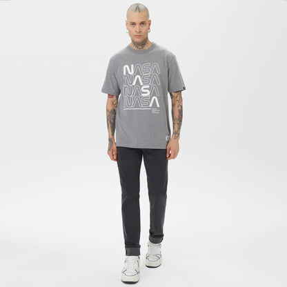 Alpha Industries Nasa Logo Print Erkek Gri T-shirt
