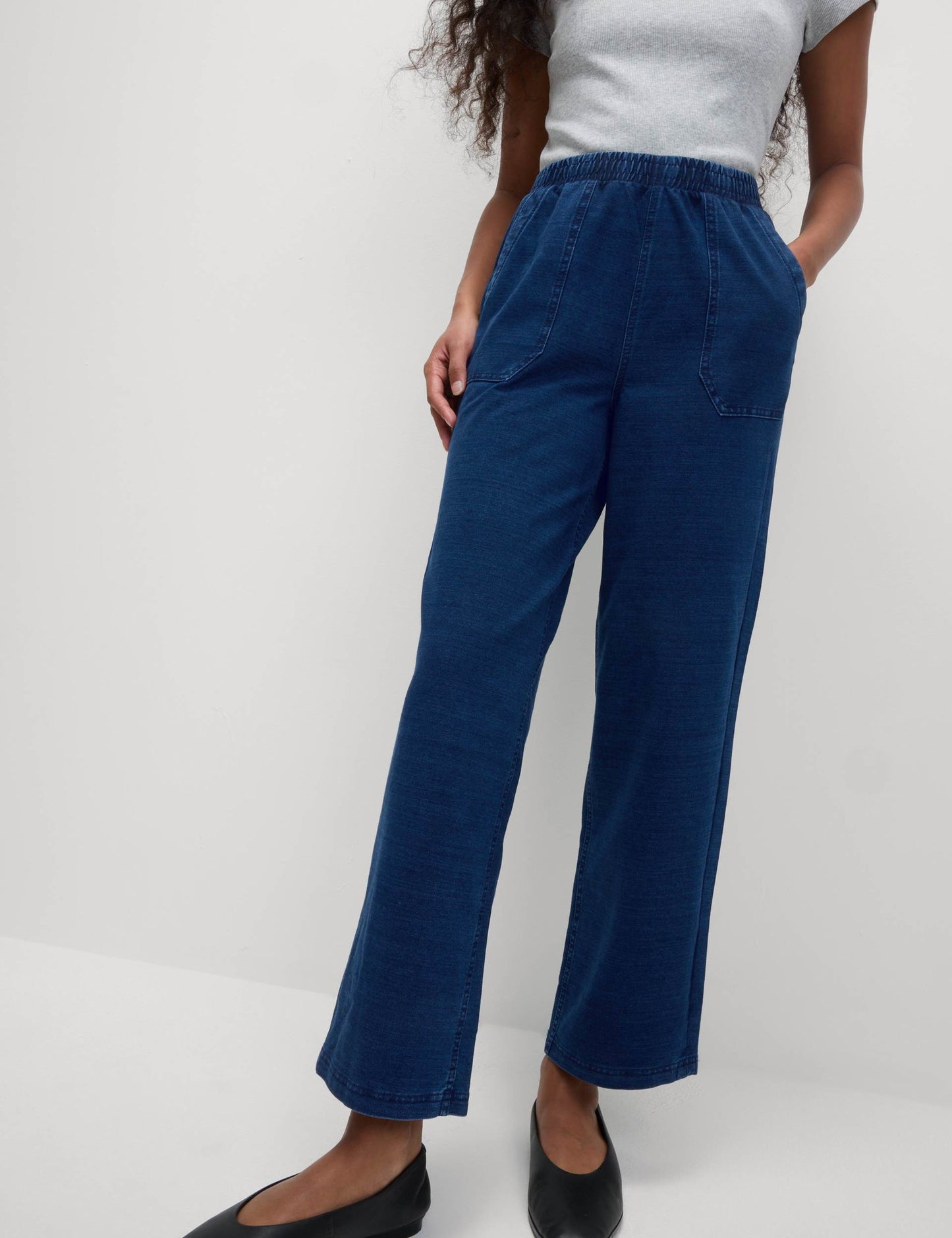 Denim Görünümlü Jarse Düz Paça Pantolon