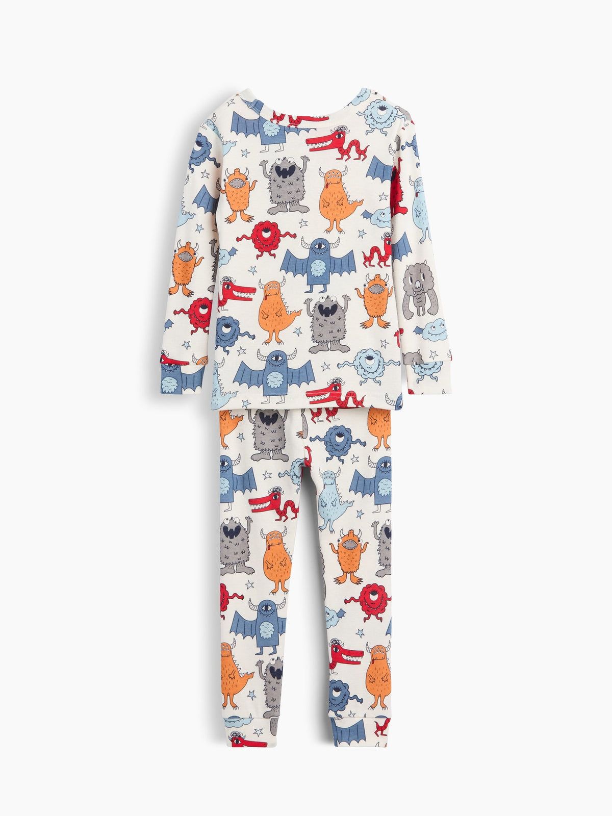 Krem Organik Brushed Pamuk Monsters Pijama Takımı