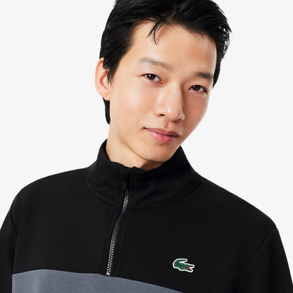 Lacoste Erkek Classic Fit Yarım Fermuarlı Renk Bloklu Gri Sweatshirt