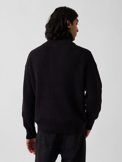 Siyah Oversized Ikili Fermuarlı Triko Hırka