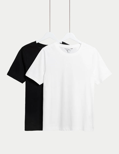 2'li Saf Pamuklu Bisiklet Yaka Regular Fit T-shirt