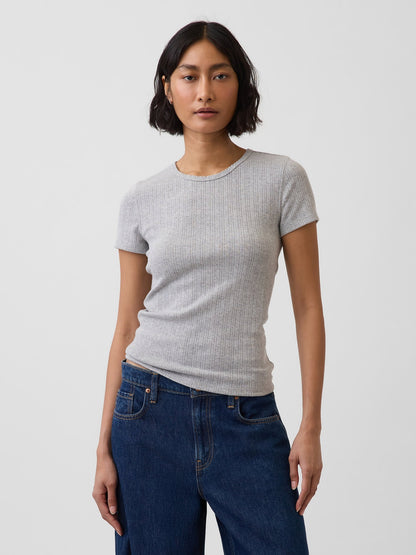 Gri Pointelle Bisiklet Yaka T-shirt