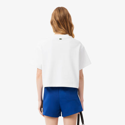 Lacoste Kadın Oversize Fit Bisiklet Yaka Beyaz T-shirt