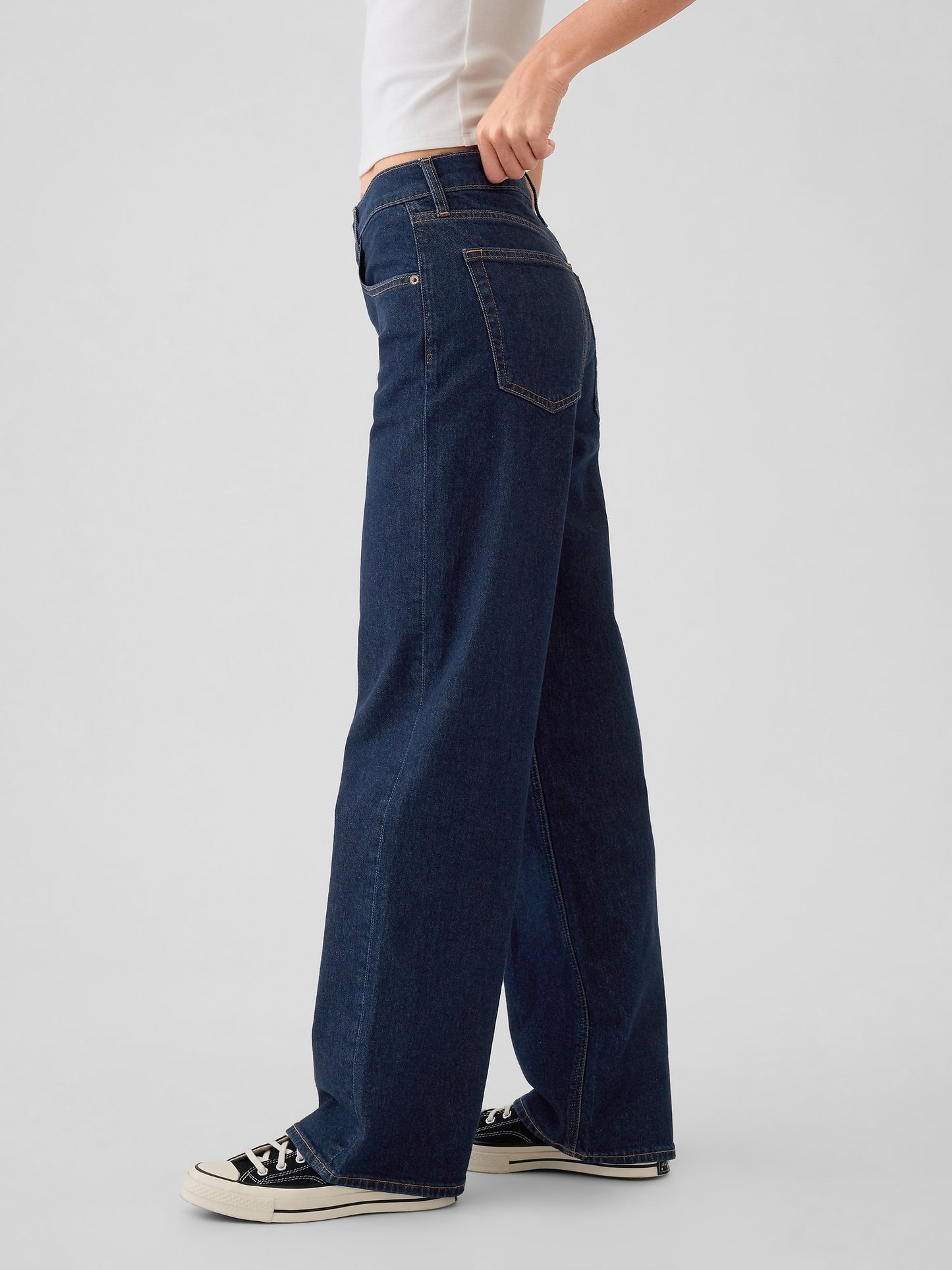 Koyu Mavi Mid Rise '90s Loose Jean Pantolon