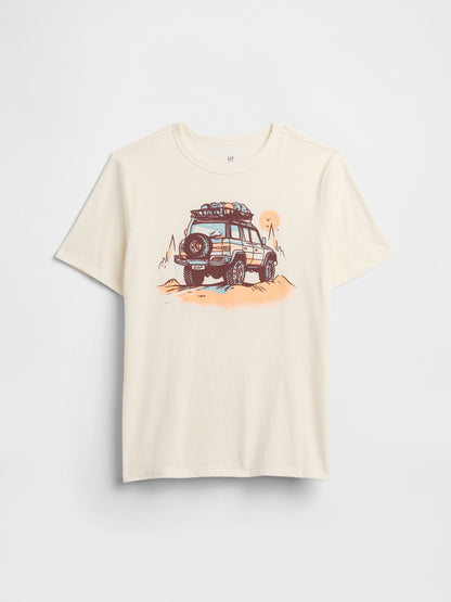 Kırık Beyaz Grafik Baskılı T-shirt