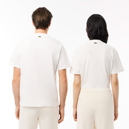 Lacoste Signature Unisex Classic Fit Bisiklet Yaka Baskılı Beyaz T-shirt
