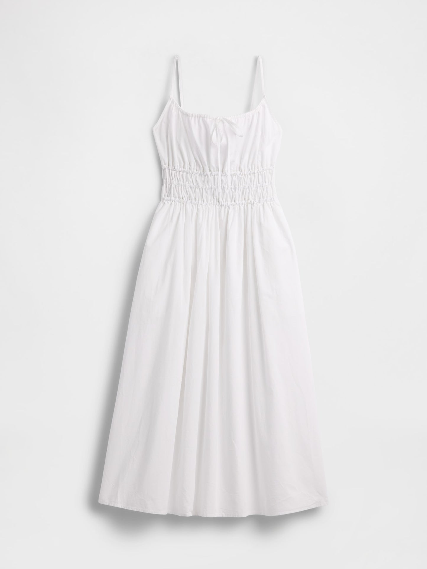 Beyaz Smocked Tie-front Midi Elbise