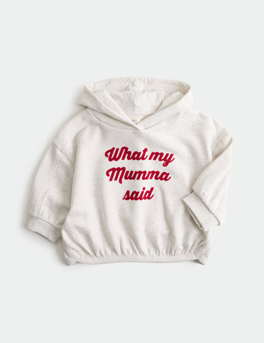 Pamuklu Slogan Baskılı Kapüşonlu Çocuk Sweatshirt