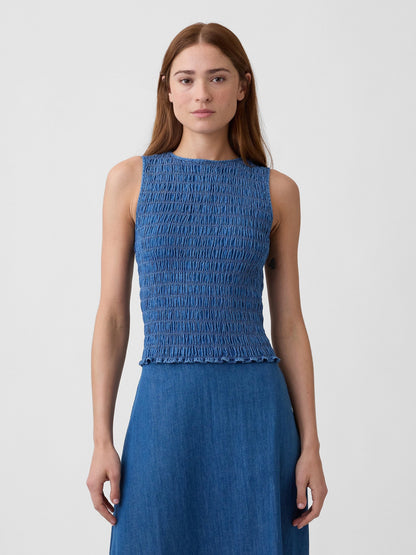Mavi Smocked Kolsuz Boatneck Bluz
