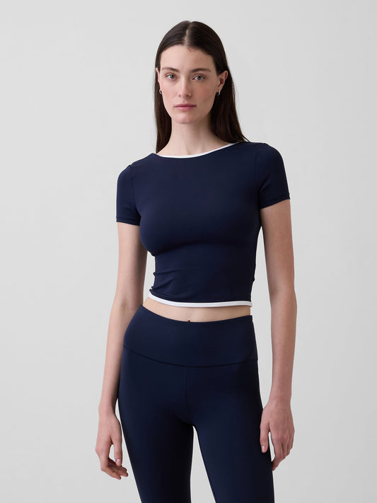Koyu Mavi Gapfit Smooth Reversible Wrap Crop T-shirt