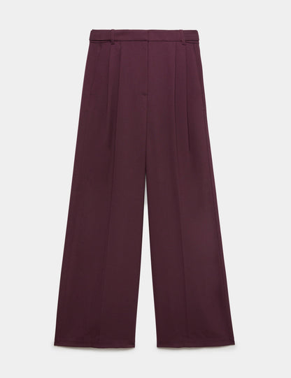 Yüksek Belli Çift Pileli Wide Leg Pantolon