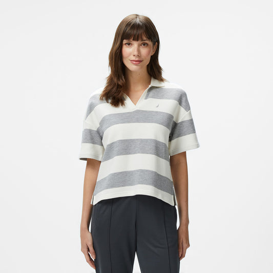 Nautica Kadın Gri Regular Fit Çizgili Polo Yaka T-shirt
