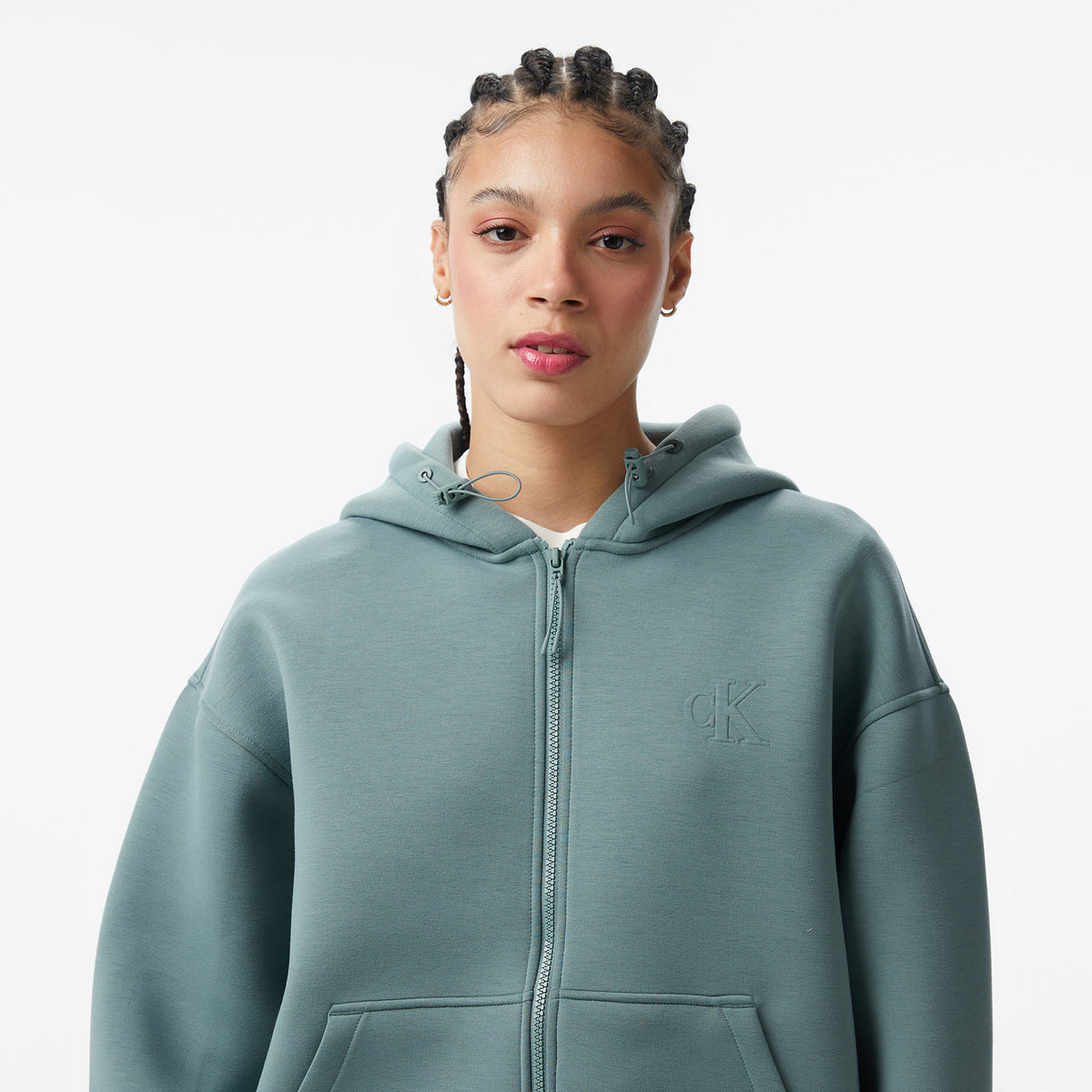 Calvin Klein Scuba Cropped Oversized Kadın Petrol Yeşili Hoodie