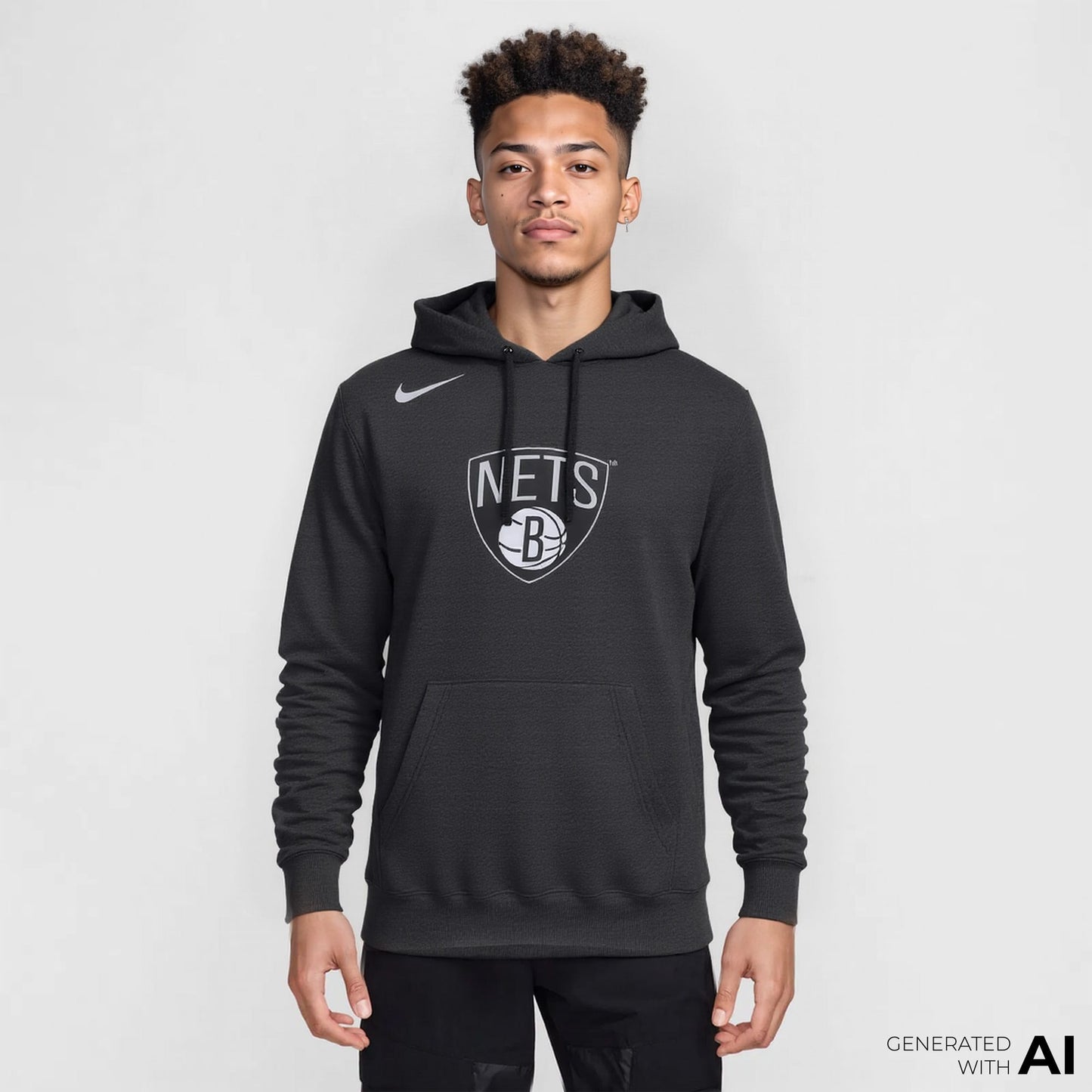 Nike Brooklyn Nets Club Erkek Siyah Hoodie