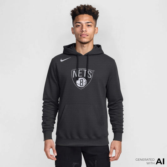 Nike Brooklyn Nets Club Erkek Siyah Hoodie
