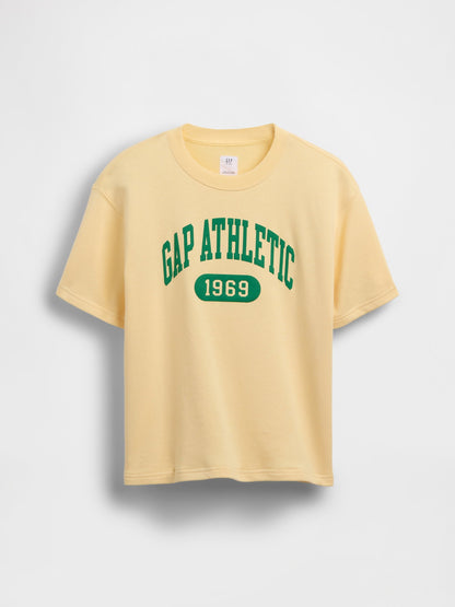 Açık Sarı Fransız Havlu Kumaş Kısa Kollu Sweatshirt