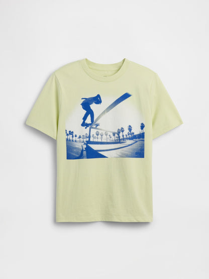 Açık Yeşil Grafik Baskılı T-shirt