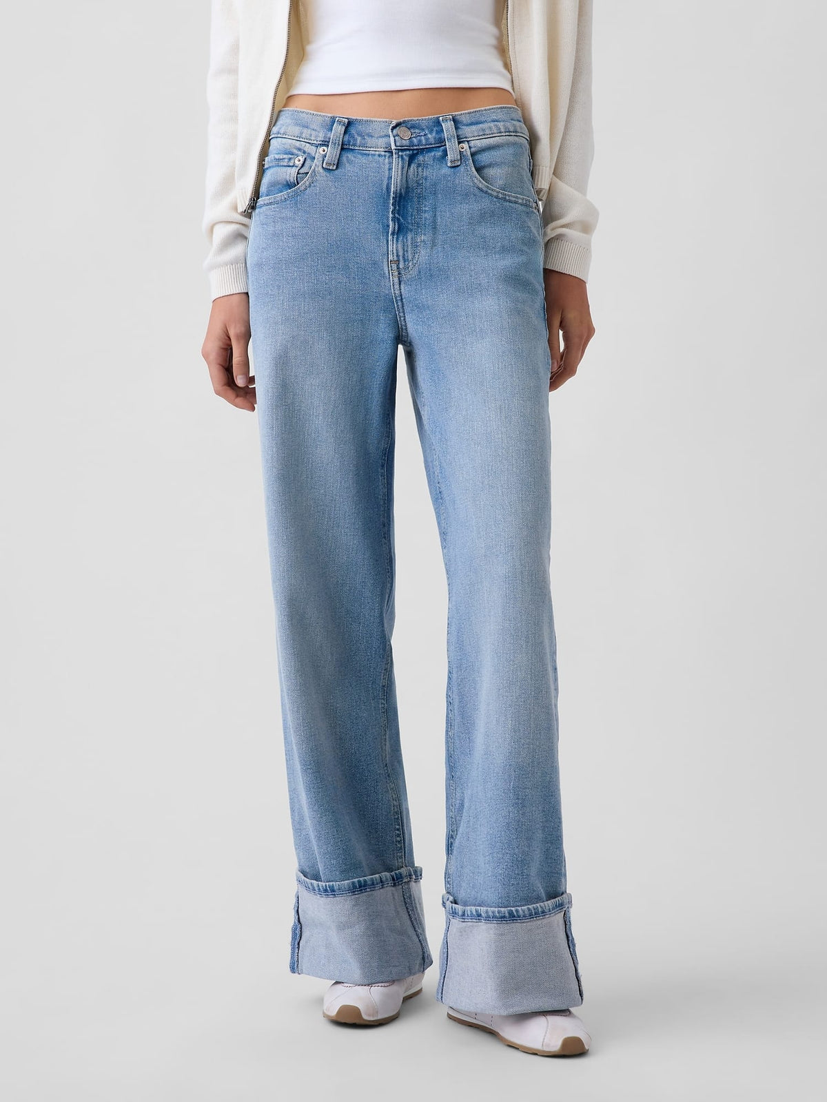 Açık Mavi High Rise Stride Cuffed Wide-leg Jean Pantolon