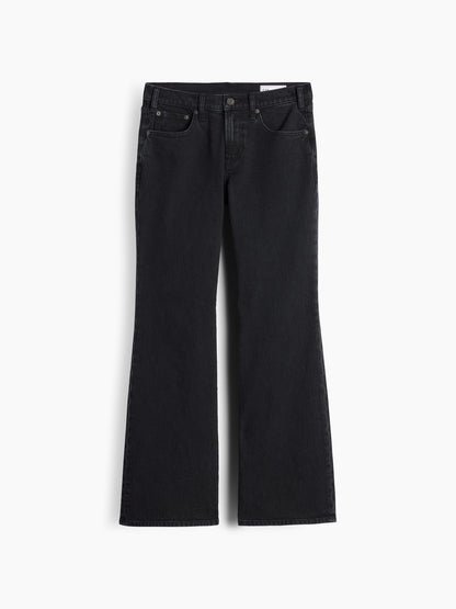 Siyah Mid Rise Relaxed Flare Jean Pantolon