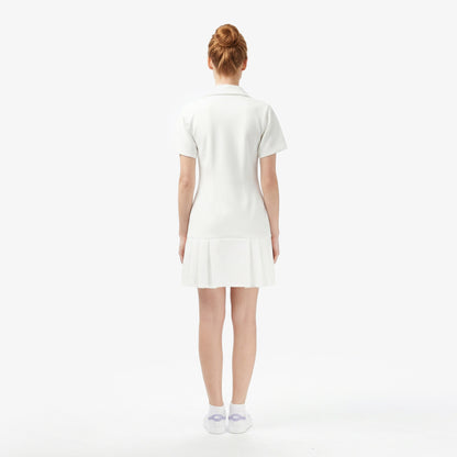 Lacoste Kadın Classic Fit Kısa Kollu Polo Yaka Krem Elbise