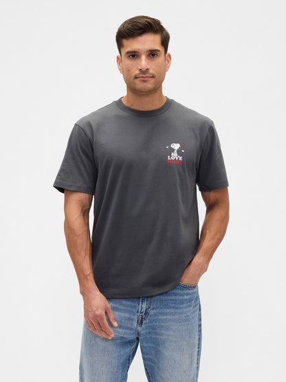 Koyu Gri Peanuts Everyday Soft Relaxed Grafik Baskılı T-shirt