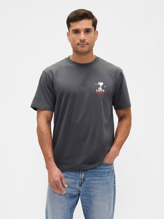 Koyu Gri Peanuts Everyday Soft Relaxed Grafik Baskılı T-shirt